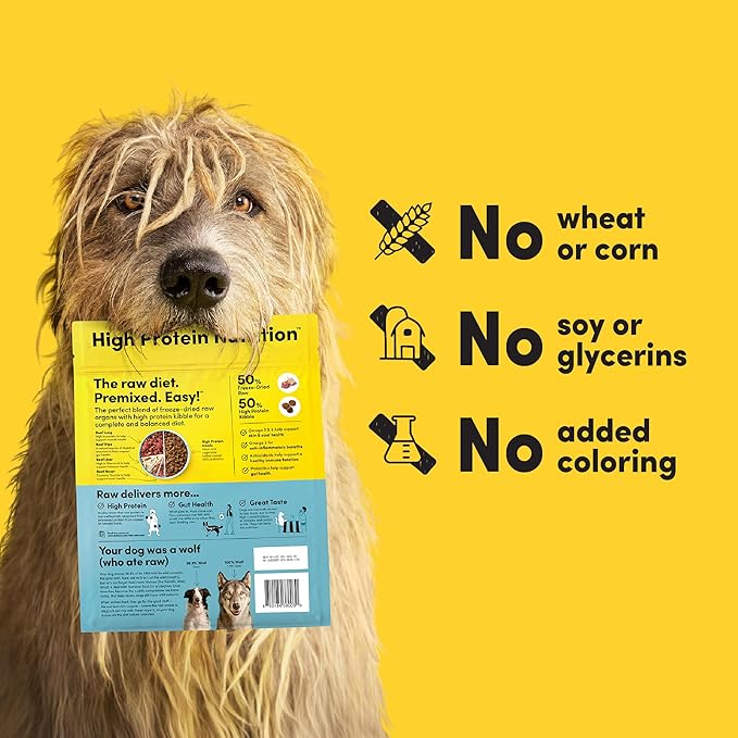RawMix50 Beef Organs Dog Food, 50% Freeze-Dried Raw, High Protein, Grain-Free Kibble, No Corn or Wheat, Complete and Balanced, 2lb