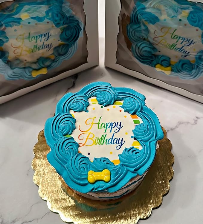 Blue Shiba Big Dog Birthday Cake- Edible Puppy Party Crispy Vanilla Rice Cake, Yogurt Icing Perfect Dog Party Cake Boxed, Iced and Decorated