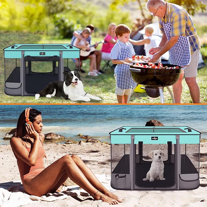 Foldable Pet Kitten Playpen, Waterproof Portable Dog Cat Playpen Kennel Tent for Small Cat Dog, Retractable Shade Cover with Free Carrying Case, Indoor Outdoor Use for Small Animals.