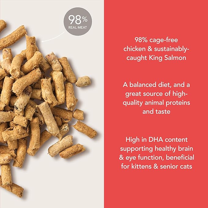 Feline Natural Freeze Dried Cat Food - Grain-Free and High Protein Cat Food from New Zealand, Complete Meal or Topper for Kittens, Adults, and Senior Cats, Chicken and King Salmon, 3.5oz