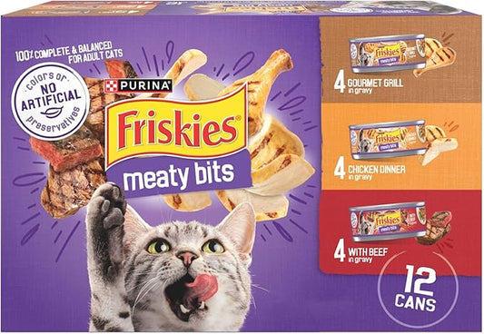 Purina Friskies Gravy Wet Cat Food Variety Pack, Meaty Bits - (2 Packs of 12) 5.5 oz. Cans