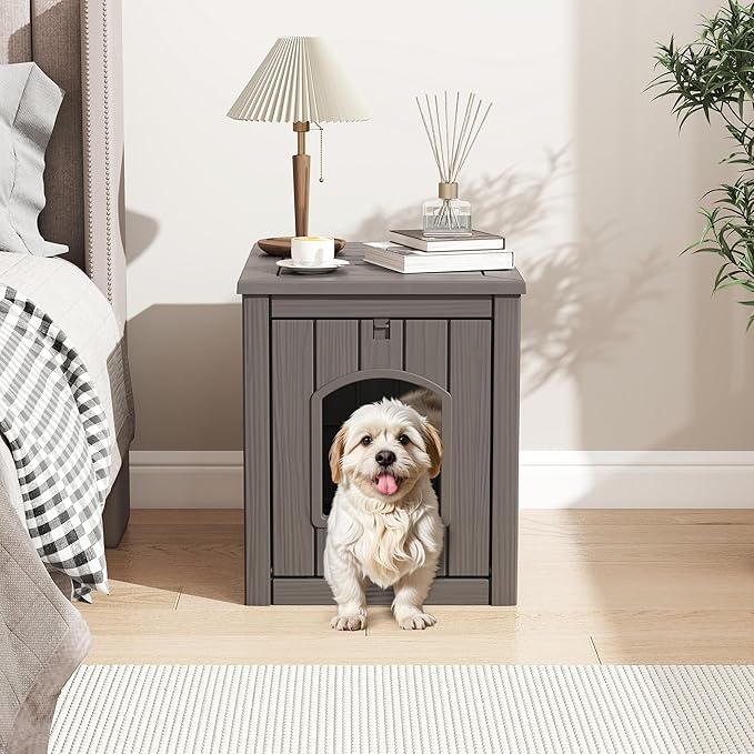 Fancyango Outdoor & Indoor Dog House for Weatherproof and Stylish Furniture, Dog House Outdoor Indoor, Multi - Use for Small and Medium Dogs (Deep Grey, 22.8" L × 17.7" W × 21.7" H)