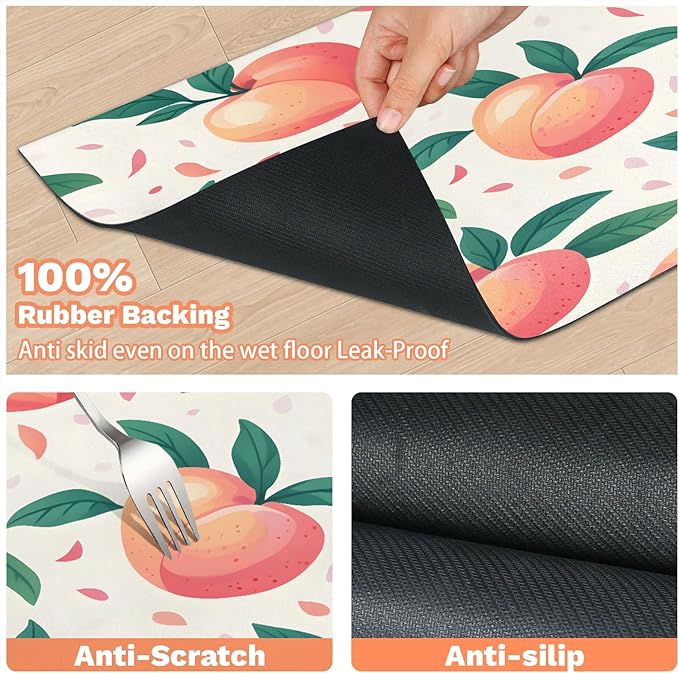 Peach Fruit Dog Food Mat for Floors Absorbent Dog Bowl Mat for Food and Water Dispenser Quick Dry Cat Food Placemat Pet Supplies 17" x 30", Pink Peachy