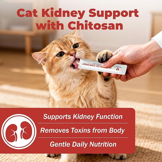 Cat Kidney Support Chitosan & L-Lysine – Boosts Kidney Health & Function, Promotes Toxin Removal, Restores Kidney Function, Enhances Vitality – Natural Ingredients for Cats – 30 Tubes