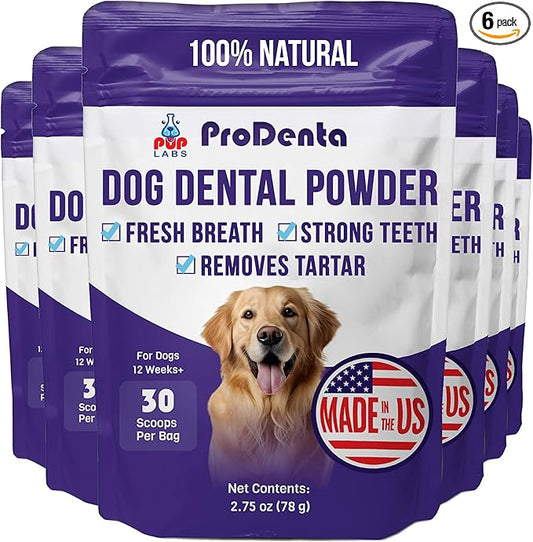 ProDenta, Tartar Remover for Dogs and Dog Bad Breath Eliminator, Natural Powder for Plaque and Gum Support, Made in USA, 6-Pack (180 Scoops)