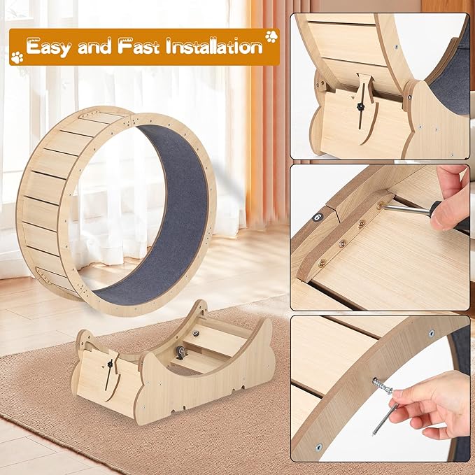 Cat Exercise Wheel for Indoor Cats, 43.3" Cat Running Wheels, Cats Treadmill Wheel with Locking Mechanism & Detachable Carpet, Ideal for Most Pets Weight Loss and Health