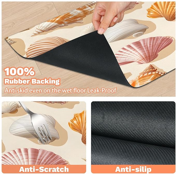 Seashell Dog Food Mat for Floors Absorbent Dog Bowl Mat for Food and Water Dispenser Quick Dry Cat Food Placemat Pet Supplies 12" x 20", Beach