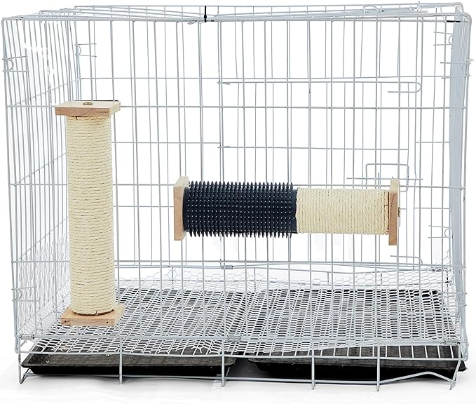 Aliceset 3 Pack Cat Scratching Post for Crate Cage 13 Inch Wooden Sisal Cage Mounted Scratching Post with Self Groomer and Massager for Grinding Claws and Climbing