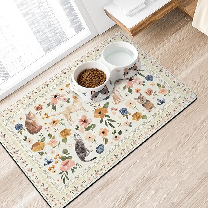 Dog Food Mats for Floors Absorbent, Non-Slip Quick Dry Dog Mat for Food and Water, Cat Pet Food Mat Pet Supplies