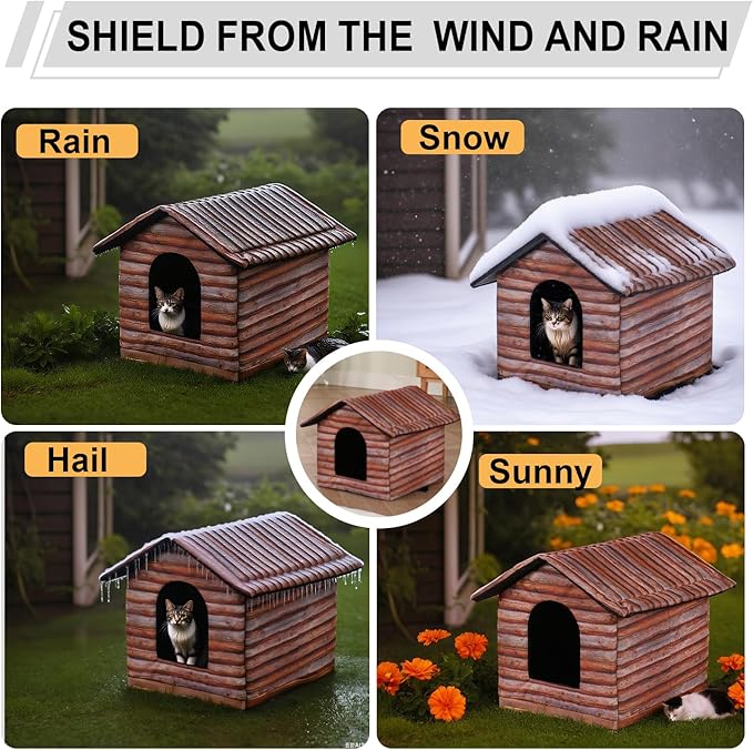 Outdoor Cat House Cat House for Outdoor and Indoor Use - Waterproof Shelter for Cats, Dogs, and Feral Animals (Redwood Color, Large)