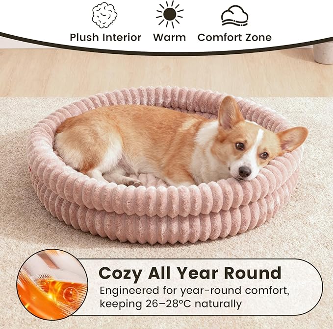 Donut Pet Bed for Cats & Small Dogs, Fluffy Warm Round Bed, Machine Washable with Anti-Slip Bottom, Indoor Use, Dark Pink, 28"x28"x5"