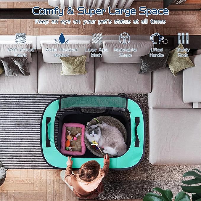 Dog Playpen,Pet Playpen,Foldable Dog Cat Playpens,Portable Exercise Kennel Tent Crate,Water-Resistant Breathable Shade Cover, Indoor Outdoor Travel Camping Use for Small Animals with Carrying Case(M)