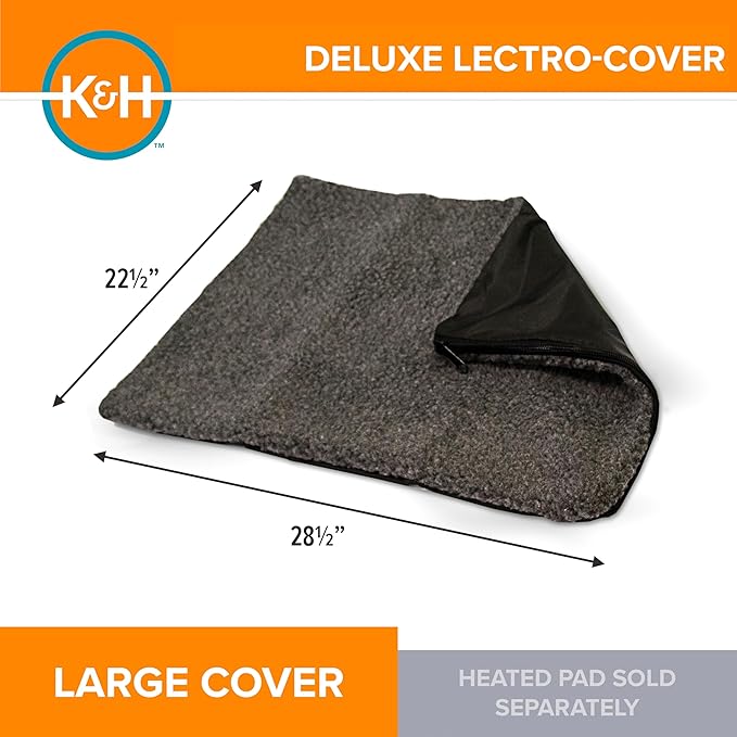 K&H Pet Products Lectro-Kennel Outdoor Heated Pad Deluxe Cover, Fits K&H Lectro-Kennel Large Pads (Heated Pads Sold Separately), Machine Washable Zippered Soft Fleece Cover - 28.5 X 22.5in Gray