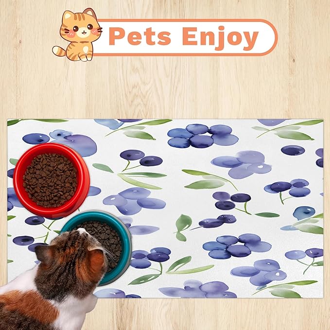 Grape Dog Food Mat for Floors Absorbent Dog Bowl Mat for Food and Water Dispenser Quick Dry Cat Food Placemat Pet Supplies 17" x 30", Watercolor Fruit