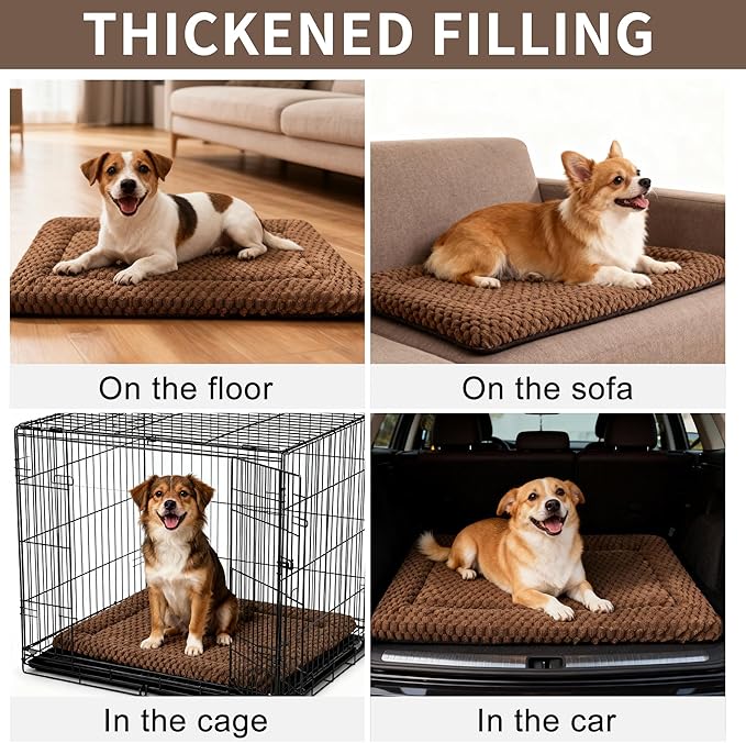 Dog Bed Mat,Reversible & Ultra Soft Kennel Pad-Machine Washable Pet Bed for Dogs & Cats-All-Weather Crate Liner for Crates,Carriers & Travel (Dark Brown, 30" L x 20" W x 1.5" Th)
