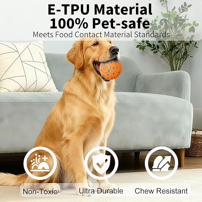 2-in-1 Interactive Dog Ball Toy for Aggressive Chewers, Automatic Moving & Bouncing E-TPU Dog Ball, 3 Modes Smart Pet Toy with Motion Sensor, USB-C Rechargeable Enrichment Toy for Medium Large Dogs