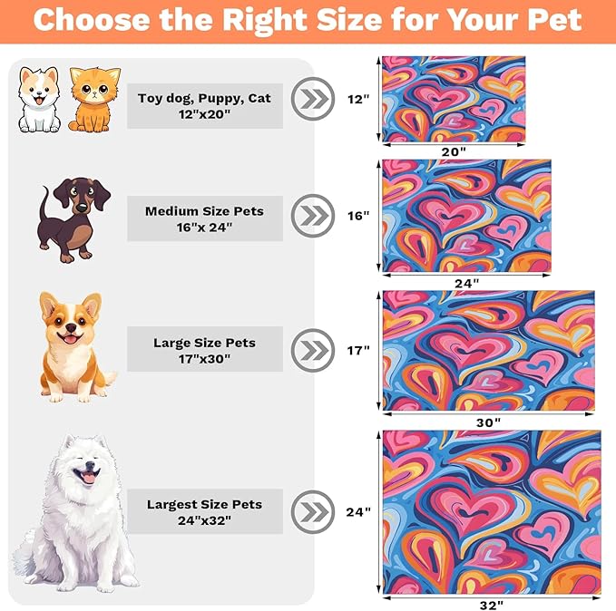 Love Dog Food Mat for Floors Absorbent, Quick Dry Water Dispenser Mat for Food, Water, Pet Supplies 12" x 20", Valentines Romantic