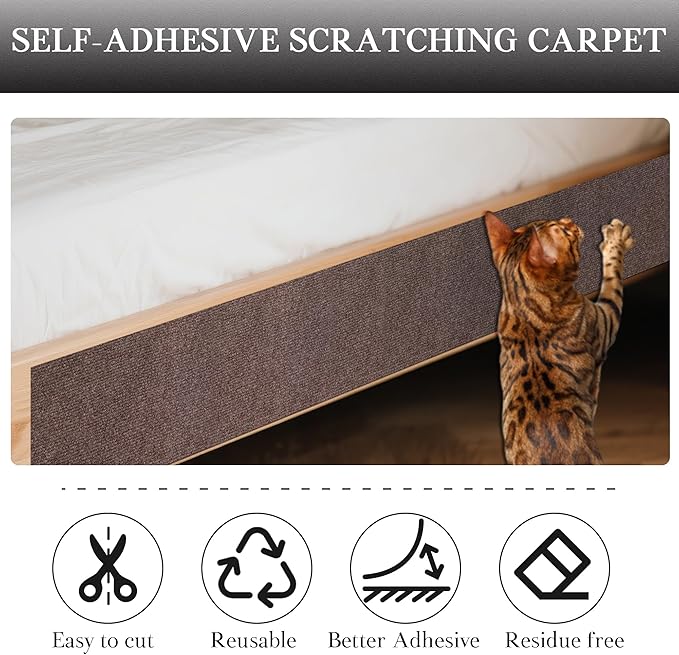 15.7'' x 78.7'' Cat Scratch Furniture Protector Cat Wall Scratcher Mat AdhesiveTrimmable Cloth Couch Anti-Scratch Cover DIY Climb Couch Protector from Claws, Replacement Pads，Brown