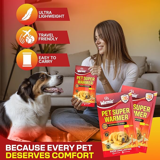 Warmie Super Warmer for Dogs & Cats | All Natural & Safe, Easy & Comfort, Instant & Quick Heat | Air Activated, Last-Longer, Bigger&Wider Size | Steady Heating for Cold Temperature, Odorless, 5 Packs