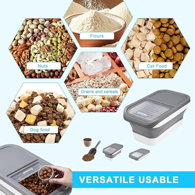 Dog Food Storage - Sliding Lid Pet Kibble Box, Moisture Proof Organizer, Bin For Dry Food, Secure Supply Container | Lightweight Feeding Kitchen, Pantry, Outdoor Trips, Home Use