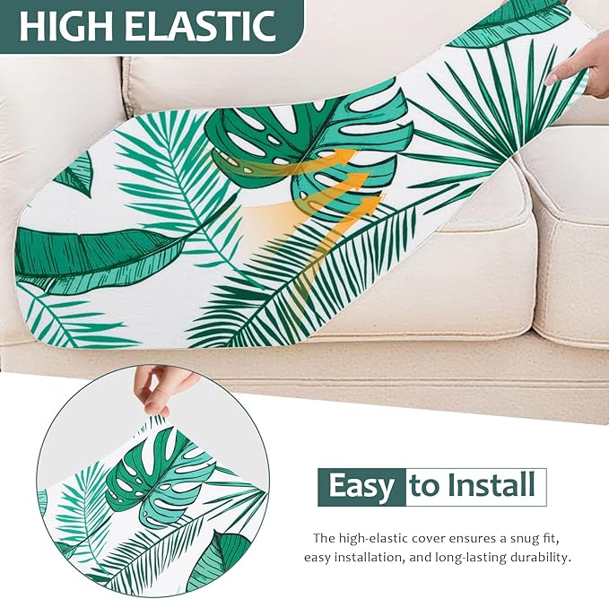 HANDONTIME Tropical Leaves Outdoor Cushion Covers 8pcs Green Leaves White Couch Cushion Covers Replacement Patio Couch Cover Sofa Cover Indoor Patio Cushion for Outdoor Furniture Washable, Cover Only
