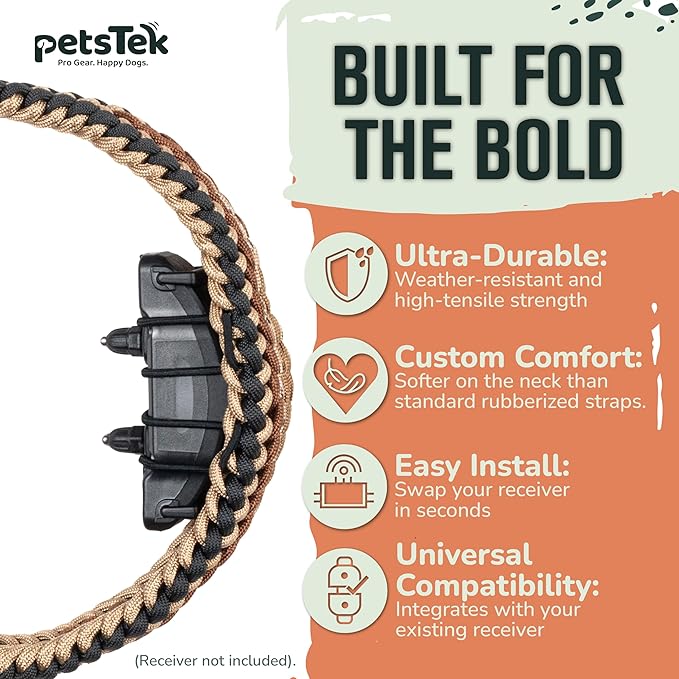 E-Collar Cover - for Large Dogs with 22-25" Neck Size - Adjustable Nylon Cord, Quick Release Buckle, Heavy Duty Loop Strap Compatible with Dogtra, Educator, SportDog, Garmin, Bousnic, Jugbow (Mojave)