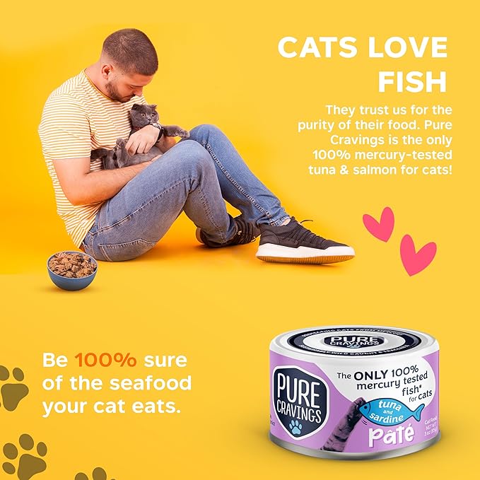 Pure Cravings Tuna and Sardine Pate, Canned Wet Cat Food, 100% Mercury-Tested, Moist Can Fish, Grain-Free Protein, Non-GMO, 12 Pack
