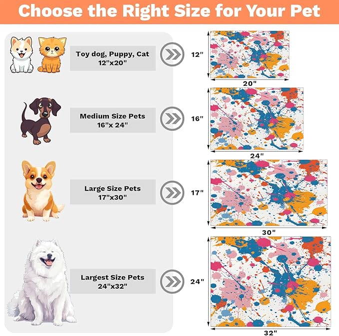 Colorful Graffiti Dog Food Mat for Floors Absorbent Dog Bowl Mat for Food and Water Dispenser Quick Dry Cat Food Placemat Pet Supplies 16" x 24", Rainbow