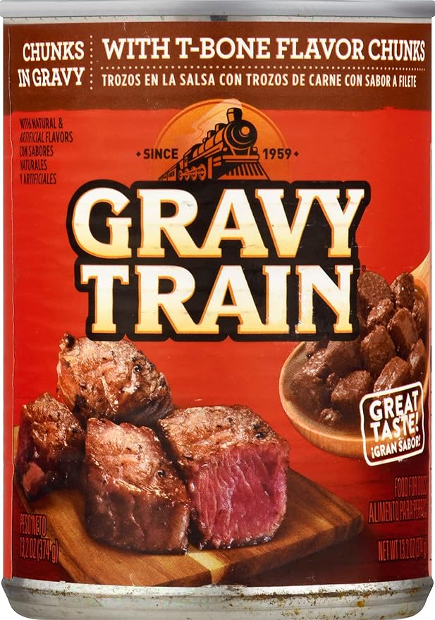 Gravy Train, Canned Dog Food with T-Bone Chunks, 13.2 Ounce