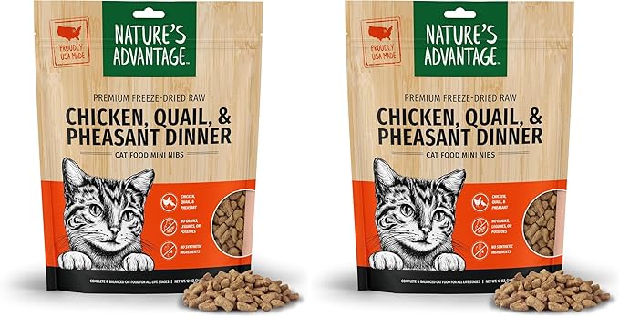 Nature's Advantage Freeze-Dried Raw Chicken, Quail, & Pheasant Dinner Cat Food Mini Nibs, 12 oz | Grain Free, High Protein Nutrition (Pack of 2)
