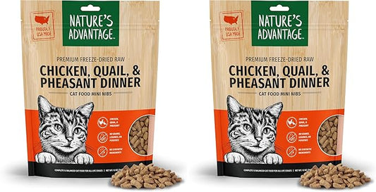 Nature's Advantage Freeze-Dried Raw Chicken, Quail, & Pheasant Dinner Cat Food Mini Nibs, 12 oz | Grain Free, High Protein Nutrition (Pack of 2)
