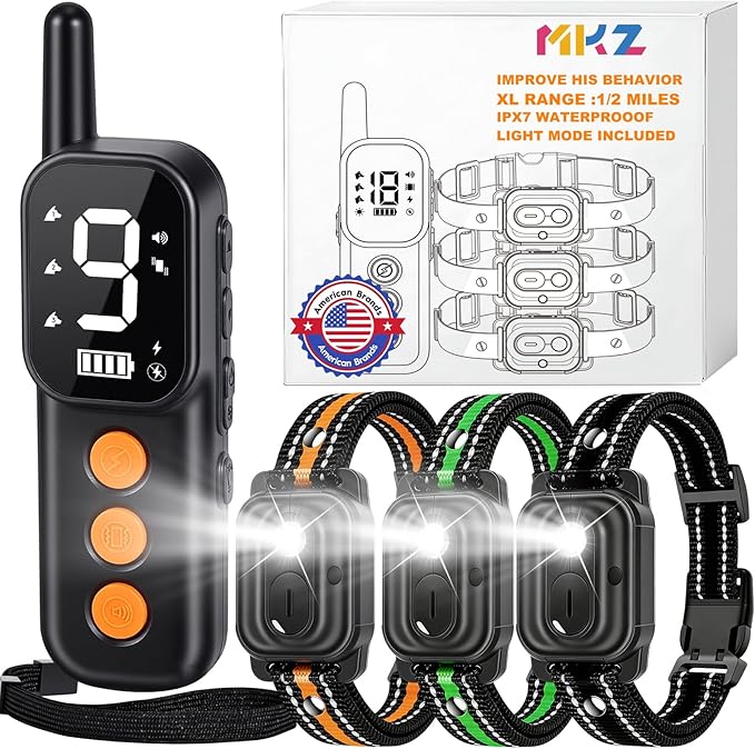 Dog Shock Collar with Remote 3300FT for 3 Dogs, IPX7 Waterproof Rechargeable Training Collar with Beep, Vibration & Safety Shock, Shock Collar for Large Dogs, Small Dogs, Medium Dogs (10-120 lbs)