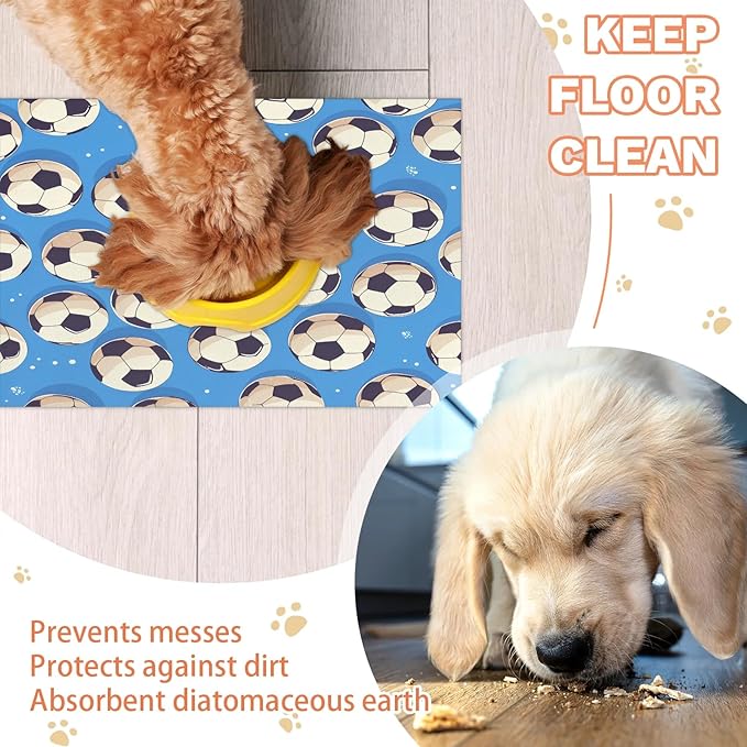 Soccer Dog Food Mat for Floors Absorbent, Quick Dry Water Dispenser Mat for Food, Water, Pet Supplies 17" x 30", American Football