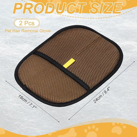 Pet Hair Removal Gloves, Reusable Electrostatic Pet Gloves for Cats Dogs Grooming, Thickened, (2Pcs & Khaki), Intended for Clothing/Couch/Carpet/Car Seat