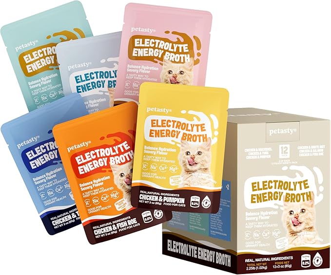 Lickable Wet Cat Food Broth, High Protein Lickable Wet Cat Gravy in Toppers with Electrolytes & Amino Acids for Cats & Kittens, Grain-Free, 6-Flavor Variety Pack, 3 oz Each, 12 Pouches（36oz）