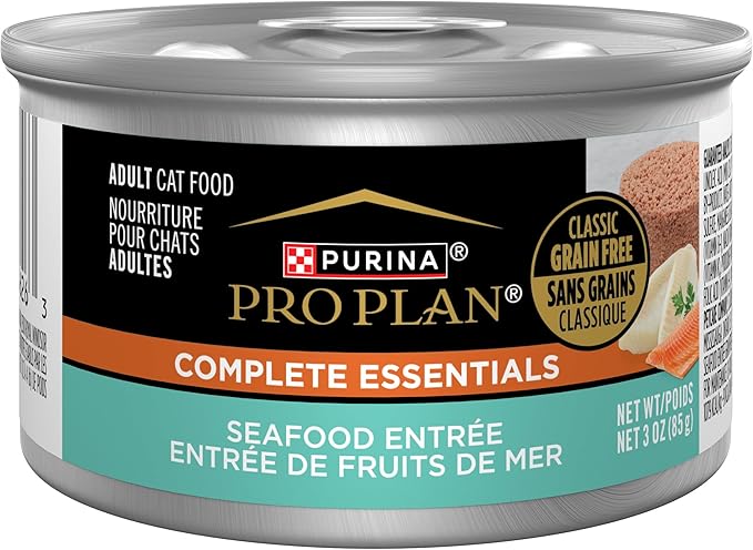 Purina Pro Plan Grain Free, Pate, High Protein Wet Cat Food, Complete Essentials Seafood Entree - (Pack of 24) 3 oz. Cans