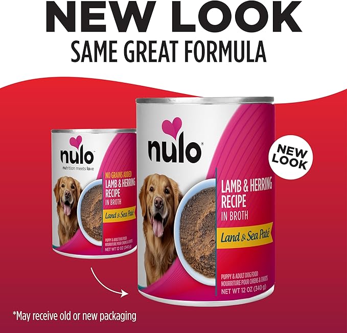Nulo Land & Sea for Adult Dogs & Puppies Lamb & Herring Recipe in Broth 12 Ounce Cans, Pack of 5