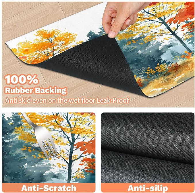 Fall Forest Dog Food Mat for Floors Absorbent, Quick Dry Water Dispenser Mat for Food, Water, Pet Supplies 17" x 30", Maple Tree