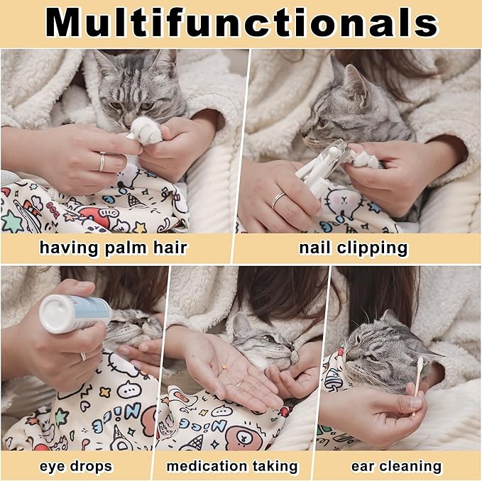 27.6''Cat Grooming Wrap,Cats Wrap for Cutting Nails,Ear Cleaning,Vet Visit Anti-Scratch Anti-Escape Restraint Swaddle,Cat Burrito Wrap L(Within 15lbs),Small Dog Grooming Tool
