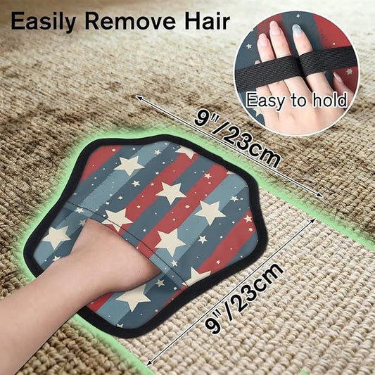 Stars Stripes Theme Electrostatic Pet Hair Removal Glove for Cats & Dogs - Reusable Grooming Mitt for Couch, Carpet, Car Seat & Laundry - Large 9x9 Inch