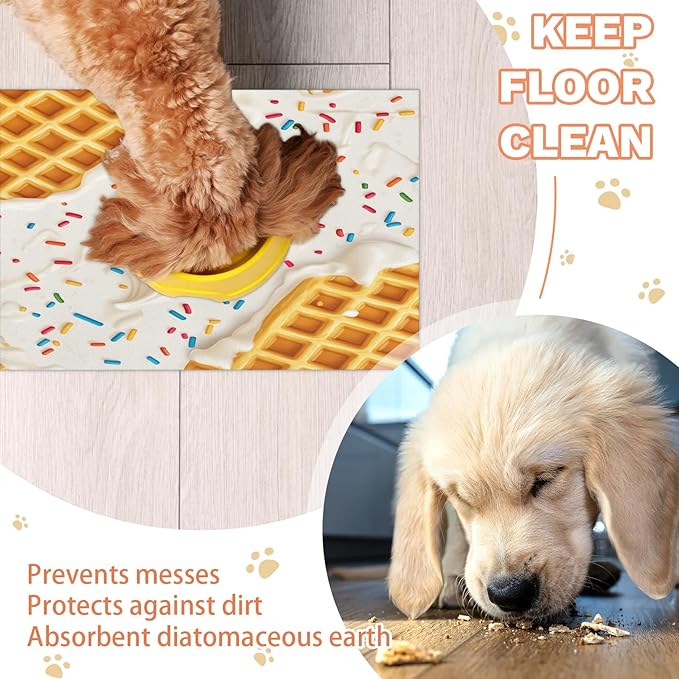 Ice Cream Dog Food Mat for Floors Absorbent Dog Bowl Mat for Food and Water Dispenser Quick Dry Cat Food Placemat Pet Supplies 12" x 20", Sweet Donut