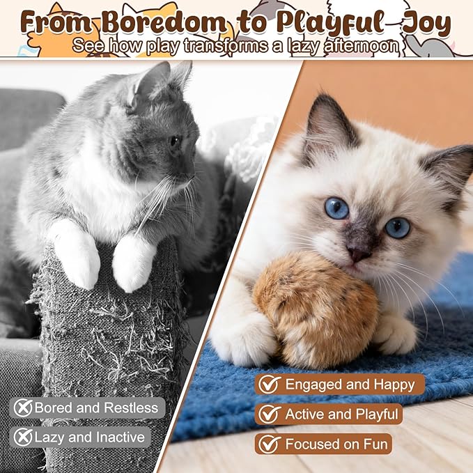 Rabbit Fur Ball Cat Toy,Soft Fluffy Cat Toy Ball,Furry Catnip Toy Ball,Interactive Fluffy Cat Toy Ball,Soft,Washable & Fun to Chase,for Bunny Kicks & Chase Games,for Indoor Exercise & Bonding (3pcs