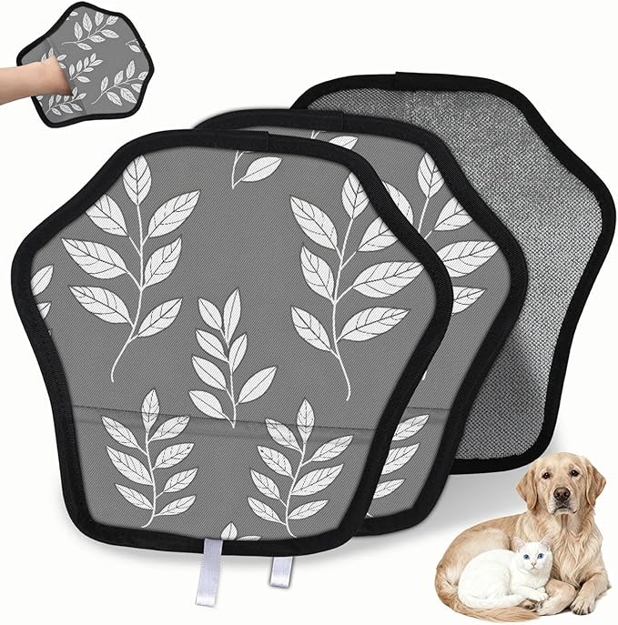 Leaf Pattern Electrostatic Pet Hair Removal Glove for Cats & Dogs - Reusable Grooming Mitt for Couch, Carpet, Car Seat & Laundry - Large 9x9 Inch