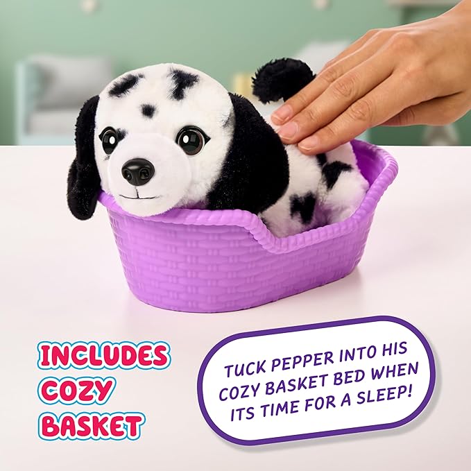 Little Live Pets My Really Real Puppy Mini Pepper The Dalmatian, Interactive Plush Toy with Basket, 20+ Sounds and Reactions, Puppy Toys for Kids