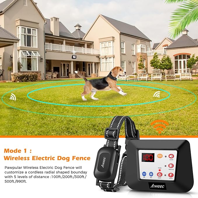 Wireless Dog Fence, Electric Fence for Dog & Training Collar with Remote, Wireless Dog Boundary Containment System, Adjustable Range Sizes, Dog Training Collar for All Dogs (2-Dog)