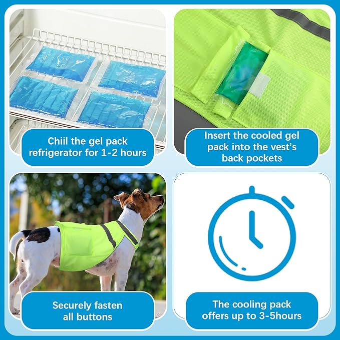 Aliceset 2 Pcs Dog Cooling Vest with 4 Recyclable Ice Pack Summer Outdoor Dog Cooling Harness Pet Adjustable Jacket Cooler(Large)