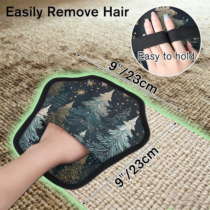 Reusable Pet Hair Removal Glove Winter Trees Magic Brush for Cat & Dog Hair Remover for Car, Sofa, Bedding, Clothes - 9x9 Mitt Washable