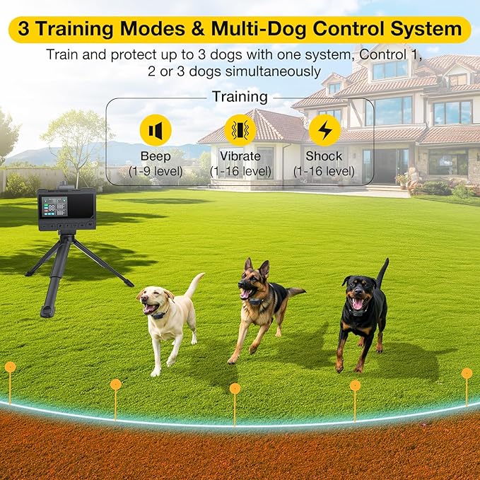 AOZOOM 3-in-1 Wireless Dog Fence System-Training, Safe Zone & Blocker Modes,Waterproof Dog Collar, Dog Electric Fence Wide Remote Range Indoor Outdoor