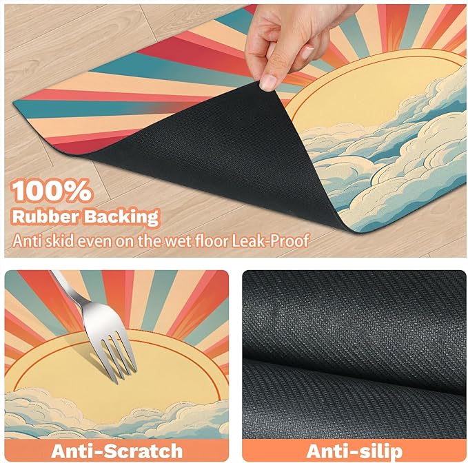 Sun Rainbow Dog Food Mat for Floors Absorbent, Quick Dry Water Dispenser Mat for Food, Water, Pet Supplies 12" x 20", Cloud