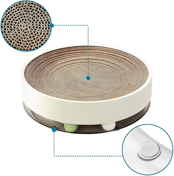 Cat Scratch Pad for Indoor Cat Round Cardboard Cat Scratcher Bed with Cat Ball Toy Ringing Bell for Multi-Cat Households Horizontal Nail File Sleep Fun All-in-One